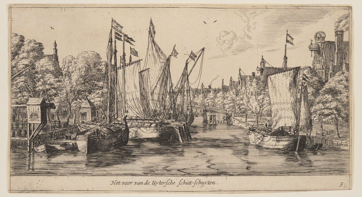 O ferry Uytersche Schiet-Schuyten, de Vistas de Amesterdão de called Zeeman Reinier Nooms