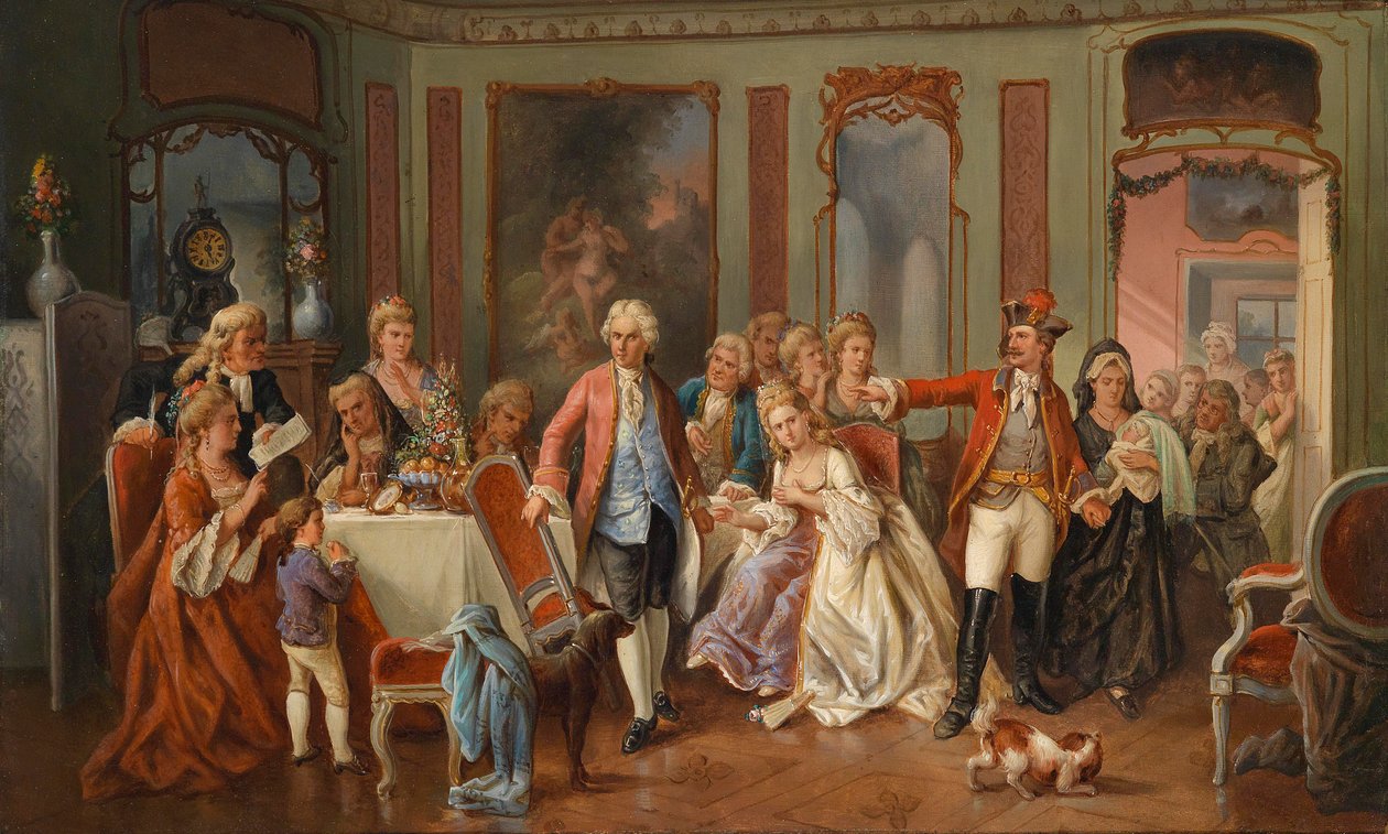 Surpreendido jovem pai no círculo de uma sociedade elegante de circle of Carl Herpfer