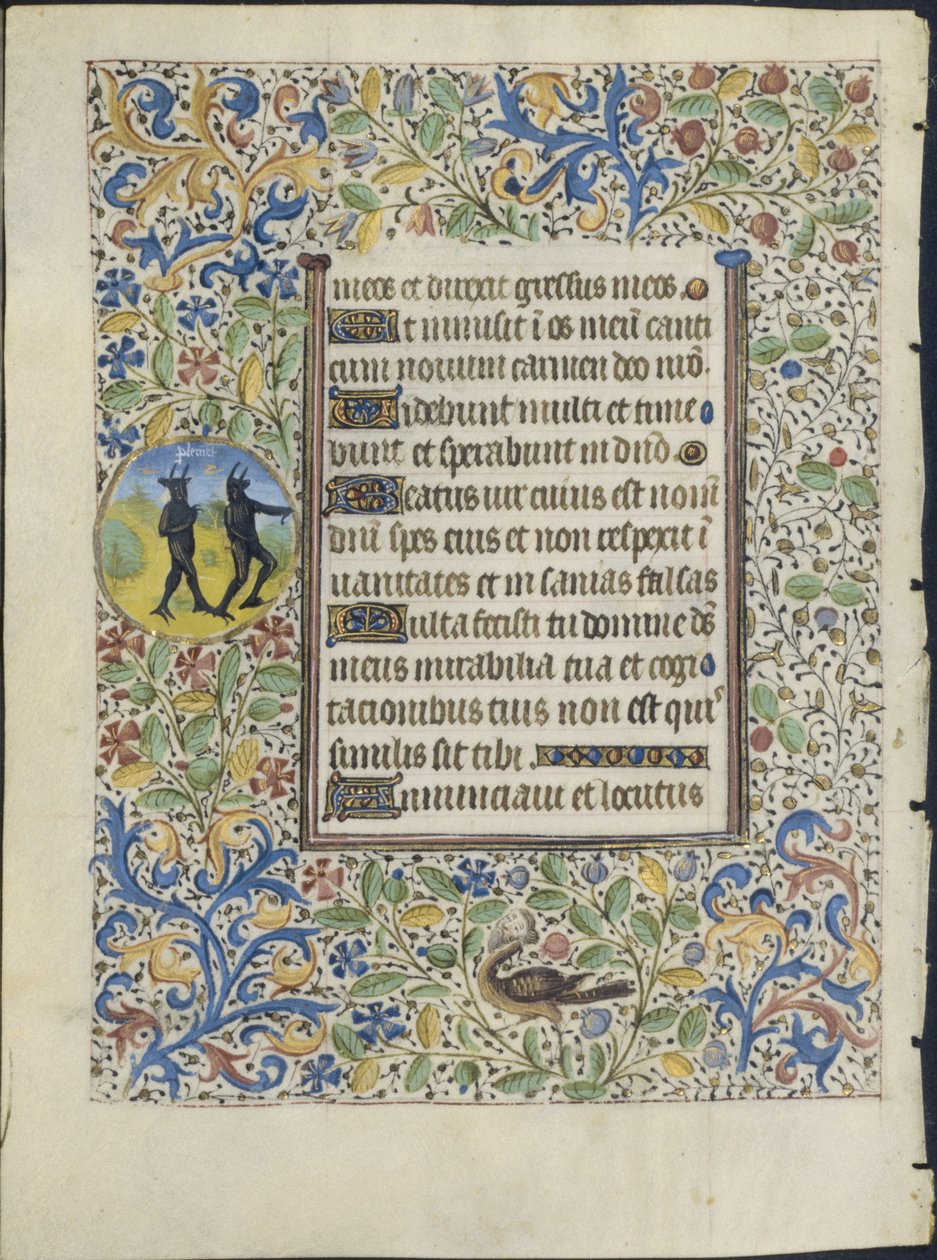 Folha de um Livro de Horas: Dois Demônios (verso) de circle of Coëtivy Master