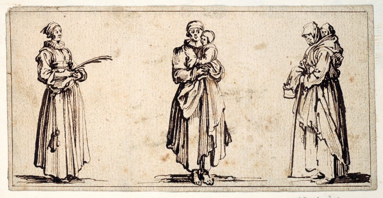 Três figuras (caneta e tinta marrom sobre papel) de Kosma Sergejewitsch Petrow Wodkin