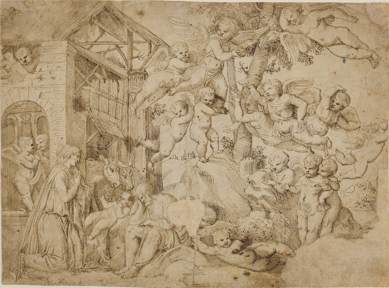 A Adoração do Menino Jesus com um coro de putti de dall