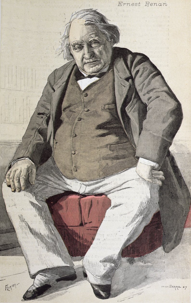 Retrato de Ernest Renan (1823-1892), de &39;La Revue Illustree&39;, gravado por Florian, em 15 de julho de 1887 (gravura a cores) de de La Barre