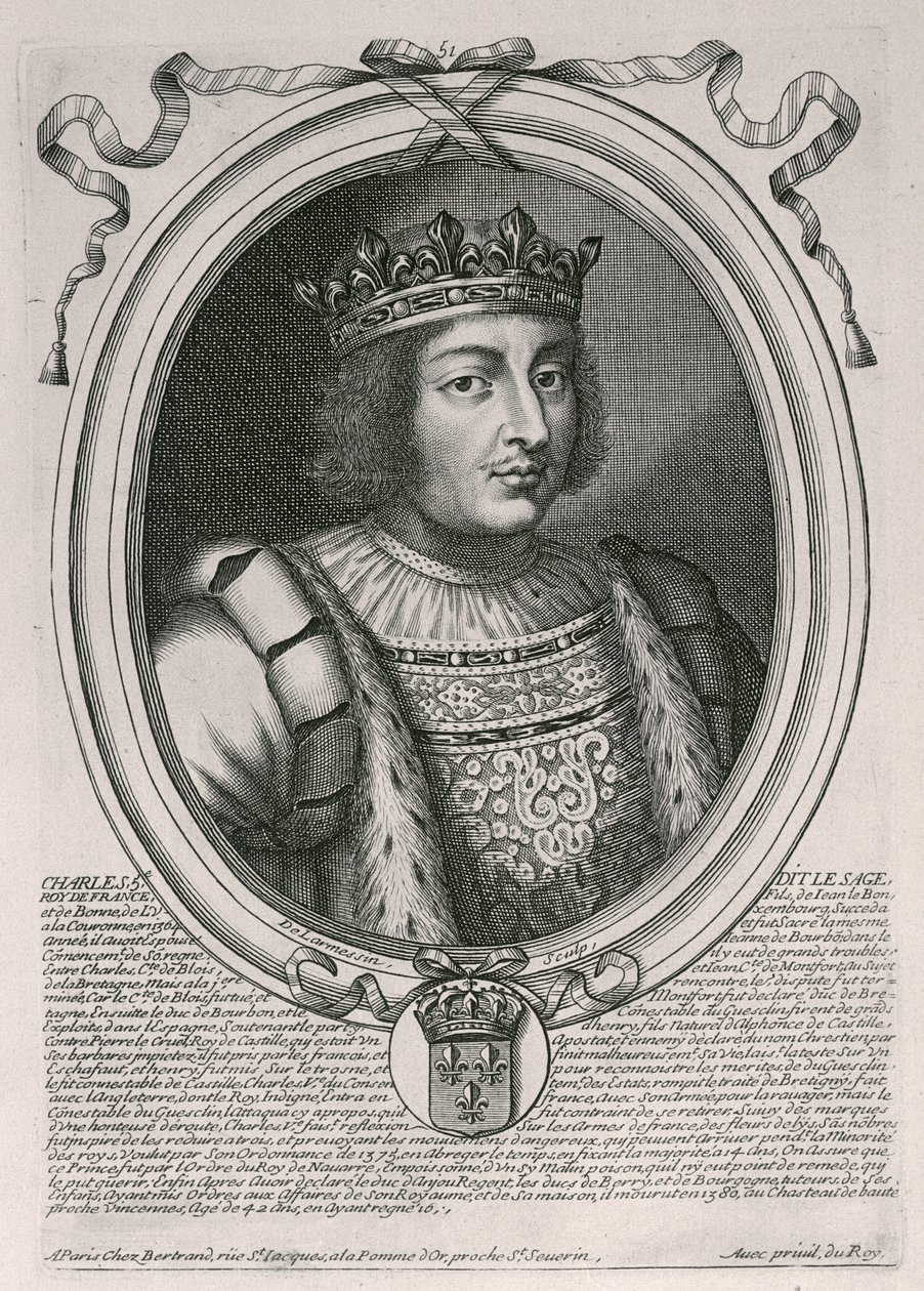 Carlos V o Sábio (1338-80), rei da França, de "As Representações de Augusto de todos os reis da França, de Pharamond a Luís XIV", Paris, 1679 de Nicolas II de Larmessin