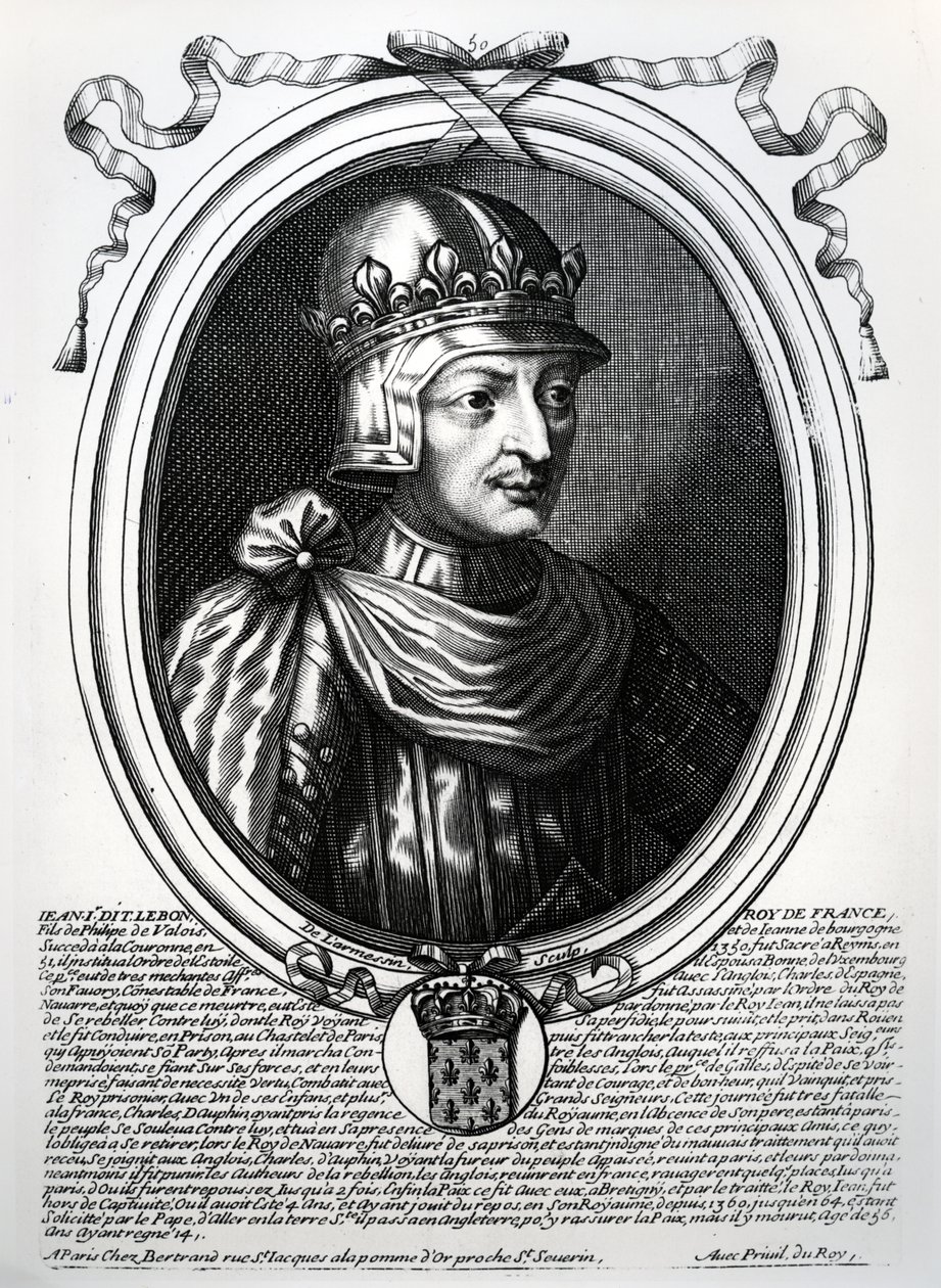 João II o Bom (1319-64), rei da França, de "As Representações de Augusto de todos os reis da França, de Pharamond a Luís XIV", Paris, 1679 de Nicolas II de Larmessin