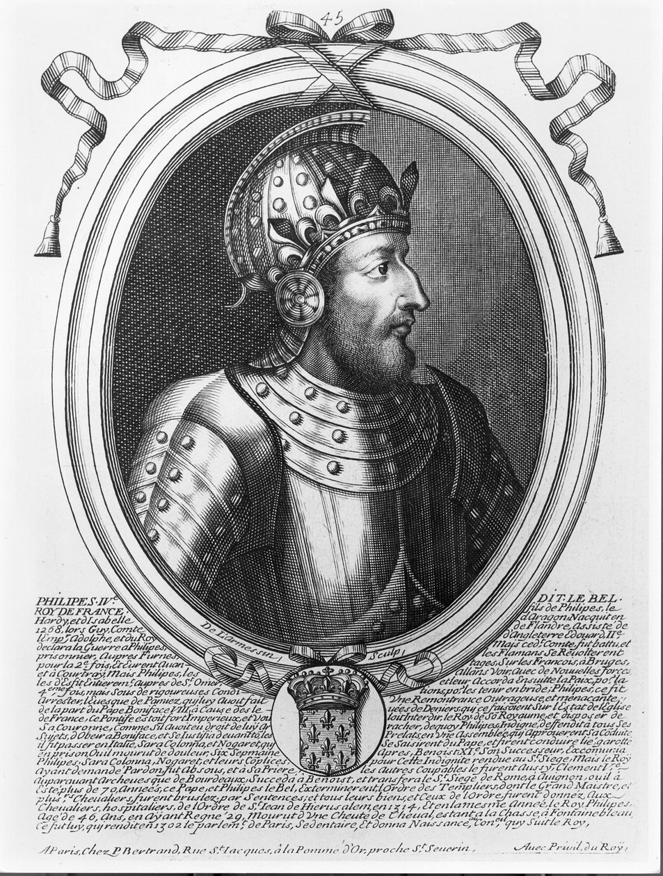 Filipe IV, a Feira (1268-1314), rei da França, de "As Representações de Augusto de todos os reis da França, de Pharamond a Luís XIV", Paris, 1679 de Nicolas II de Larmessin