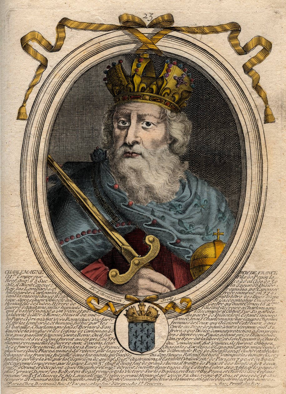 Carlos Magno (Charles I dit le Grand, Carolus Magnus, 742-814), Rei dos Francos - Carlos Magno (Carolus Magnus, Charles the Great) (747-814) Rei dos Francos e Imperador Cristão do Ocidente - gravura de 