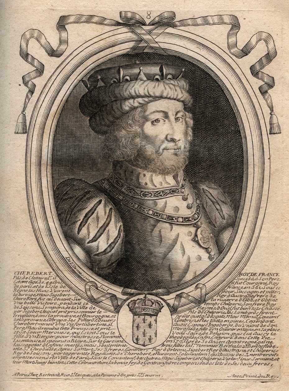 Retrato de Caribert, rei dos Francos (561-567) - Caribert ou Charibert (d.567) Rei dos Francos - gravura de 