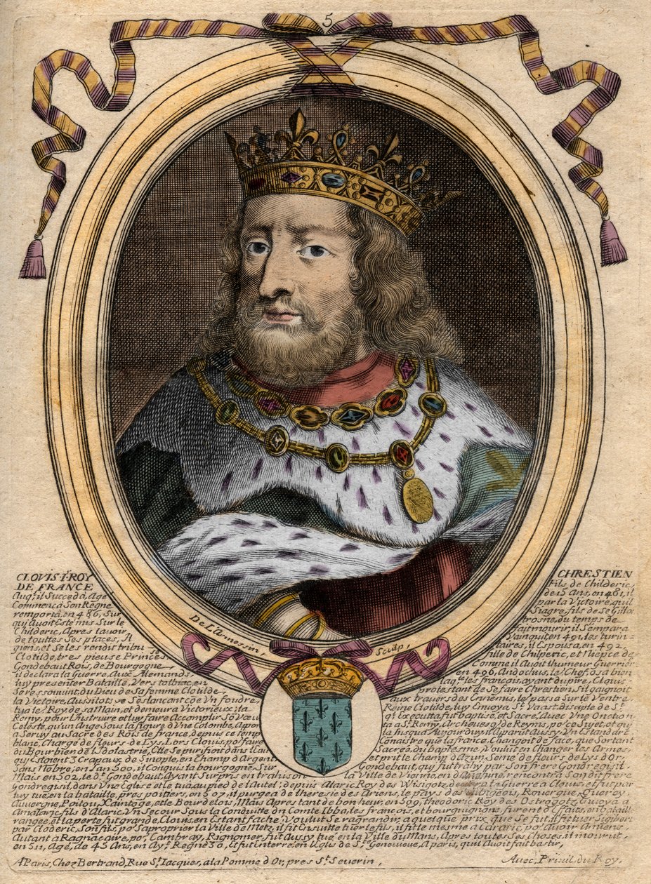 Retrato de Clóvis I (ca. 466 - 511), Rei dos Francos - Retrato de Clóvis I (c466-511), Rei dos Francos - gravura de 