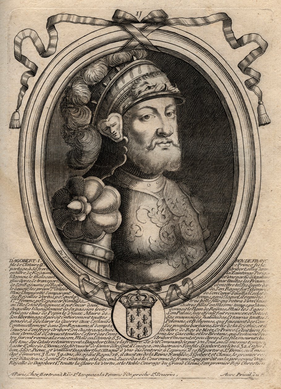 Retrato de Dagobert, Rei dos Francos de 628 a 638 - Dagobert (605-39) Rei dos Francos - gravura de 
