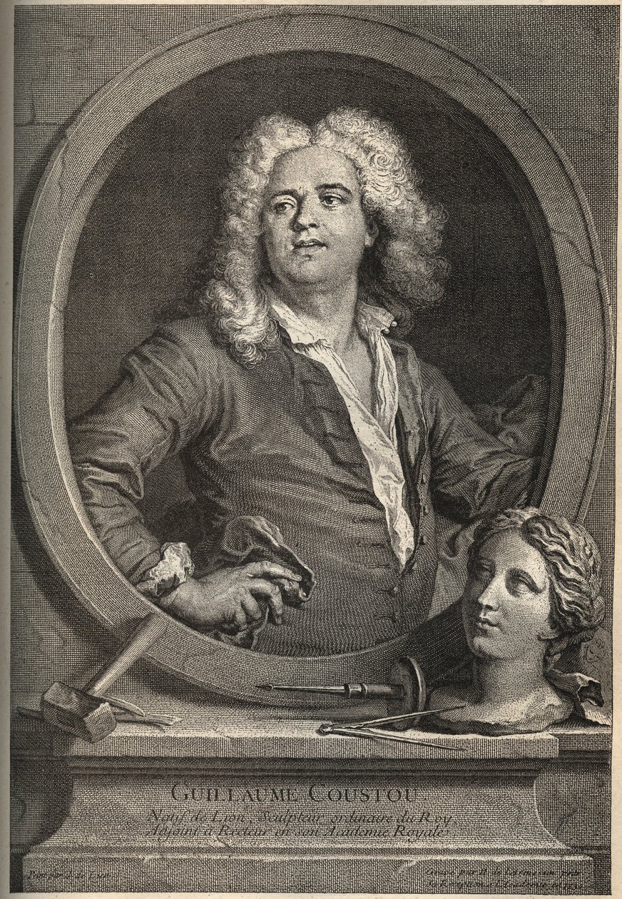Retrato de Guillaume Coustou (1677-1746) Escultor francês - gravura de Larmessin depois de J.de Lien de de Larmessin
