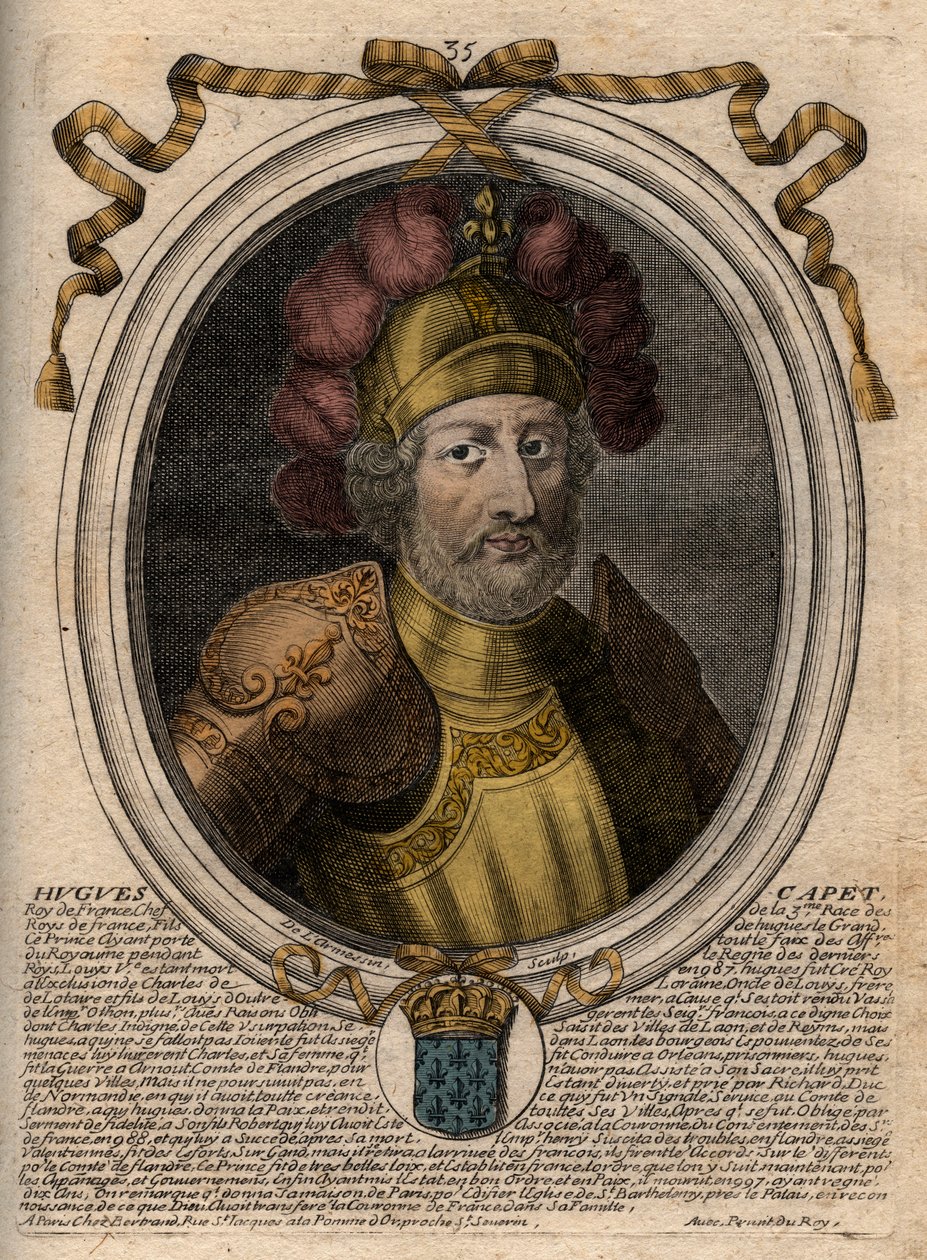 Retrato de Hugues I Capet (ca. 941 - 996), Duque de França e depois Rei de França - Retrato de Hugues I Capet (c941-996), Rei de França - gravura de 