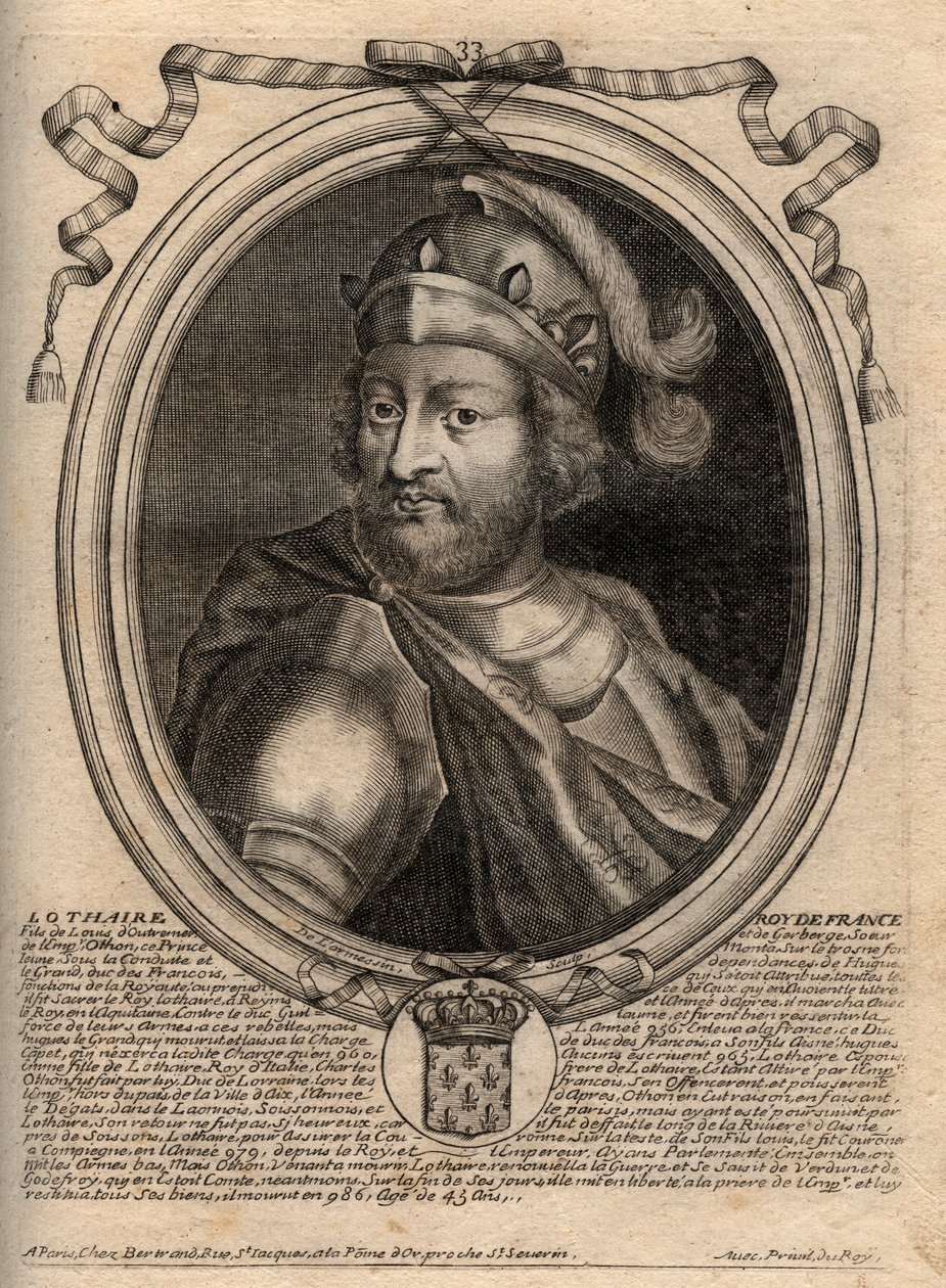 Retrato de Lothaire (941 - 986), Rei dos Francos - Lothair (941-986) Rei da França - gravura de 