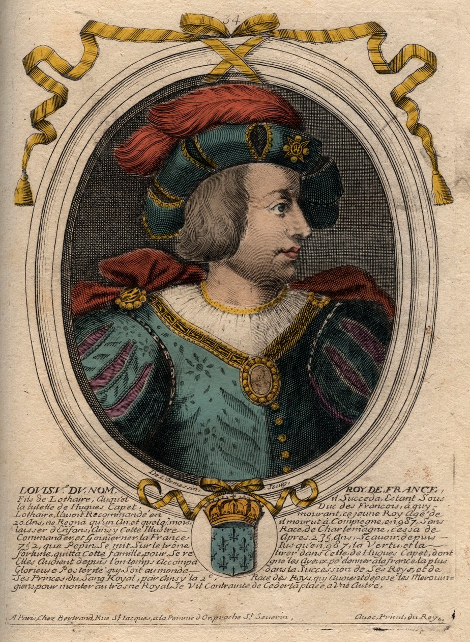 Retrato de Luís V o Faineant (967-987), Rei de França - Luís V o Indolente (967-987) gravura de 