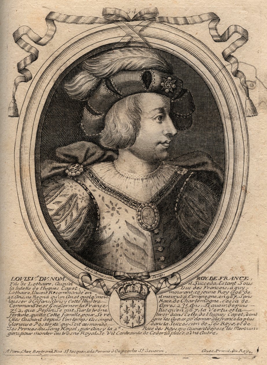 Retrato de Luís V o Faineant (967 - 987), Rei de França - Luís V o Indolente (967-987) gravura de 