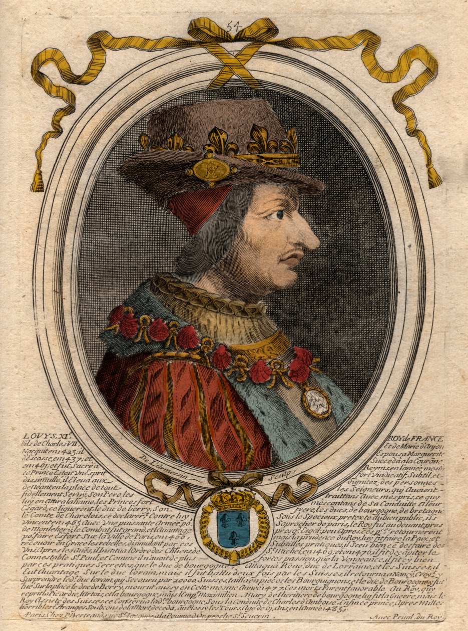 Retrato de Luís XI (1423-1483), Rei de França - Retrato de Luís XI de França (1423-1483), Rei de França - gravura de 