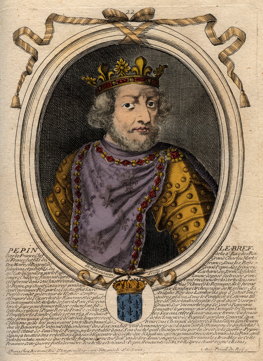 Retrato de Pepin III dit Pepin le Brief (714-768) rei da França - Pepin III (714-768) (Pepin the Short) rei dos Francos - gravura de 