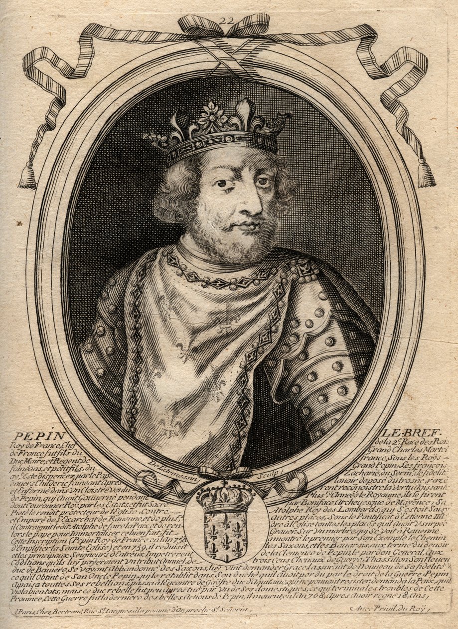 Retrato de Pepin III dit Pepin le Brief (714-768) rei da França - Pepin III (714-68) (Pepin the Short) rei do Frank - gravura de 