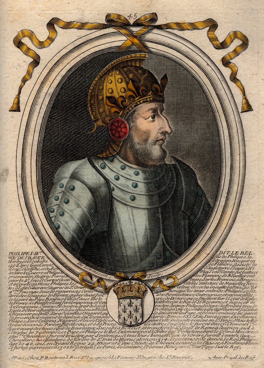 Retrato de Filipe IV o Bel (1268 - 1314), Rei de França - Filipe IV a Feira (1268-1314) Rei de França - gravura de 