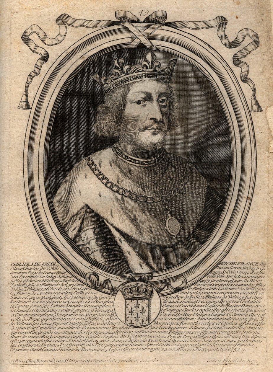 Retrato de Philippe VI de Valois (1294 - 1350), Rei de França - Philip VI de Valois (1293-1350) Rei de França - gravura de "Les Augustes Representations de tous les Kings de France de Pharamond a LouisXIV", Paris de de Larmessin