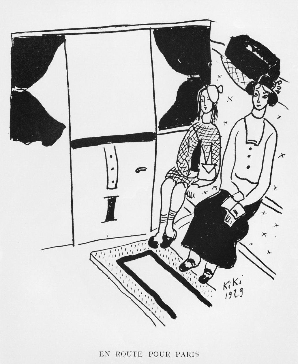 A caminho de Paris, ilustração de "Memórias de Kiki", edição Henri Broca, Paris de de Montparnasse (1901 53) Kiki