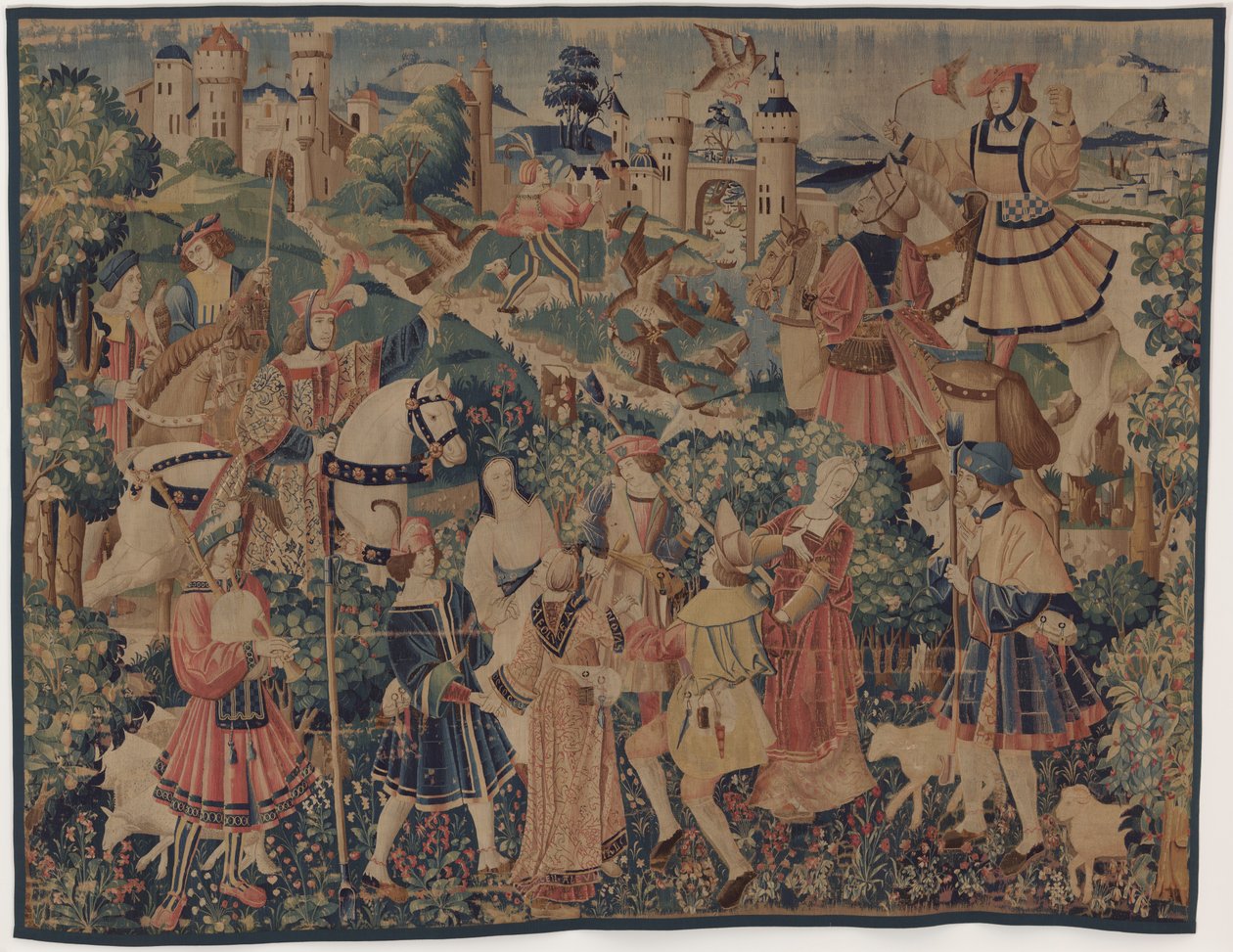 Caça e Cenas Pastorais, com gaita de foles e dançarinos de design probably French 16th Century, Paris; woven in southern Netherlands or Paris in an undetermine workshop