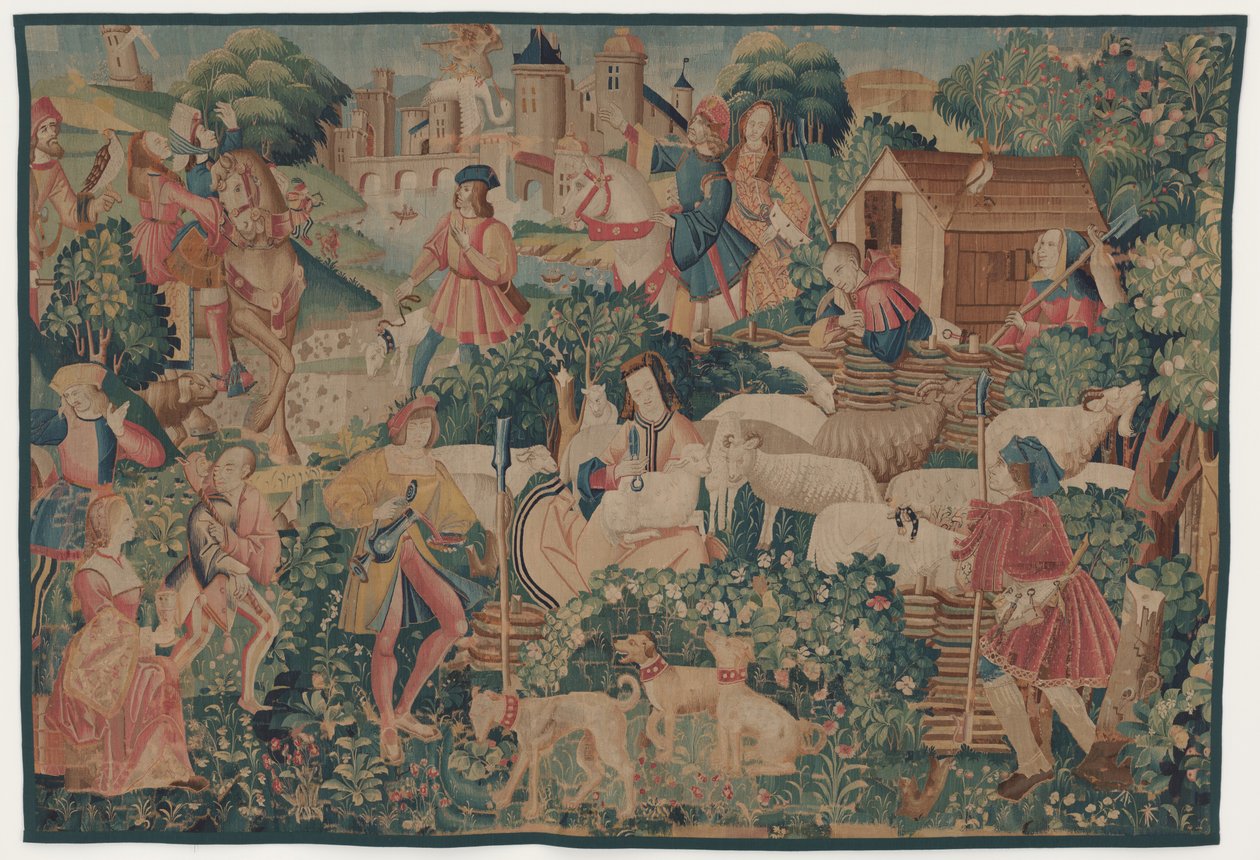 Cenas de Caça e Pastoral, com tosquia de pastora de design probably French 16th Century, Paris; woven in southern Netherlands or Paris in an undetermine workshop