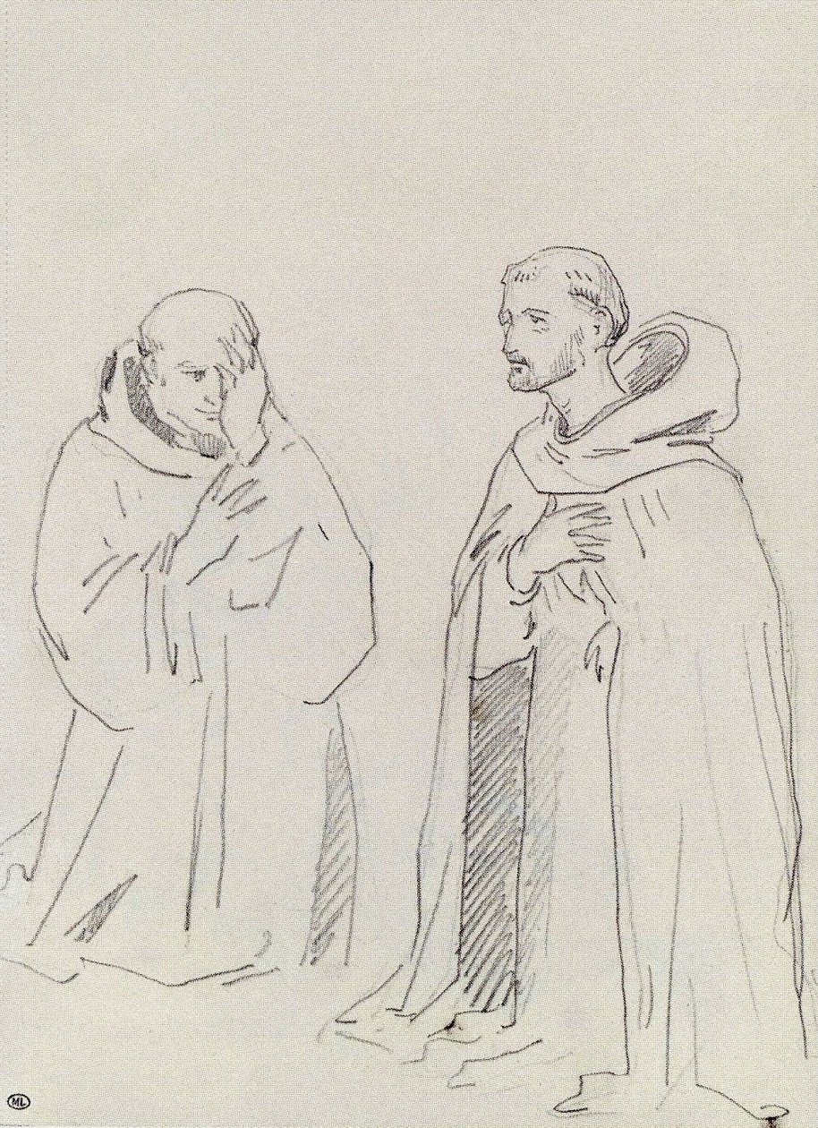 Dois, religioso, ajoelhando de Édouard Manet
