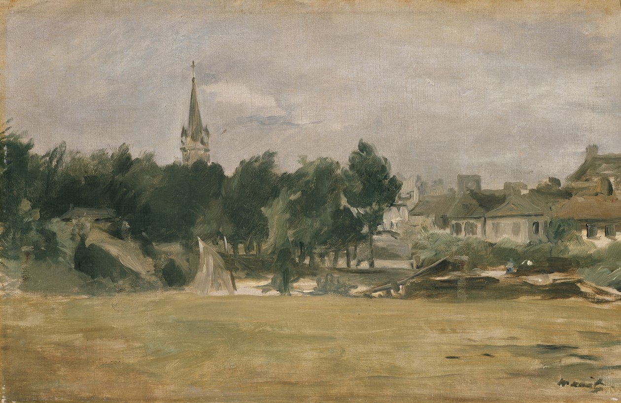 Paisagem, vila, igreja, 19o, século de Édouard Manet