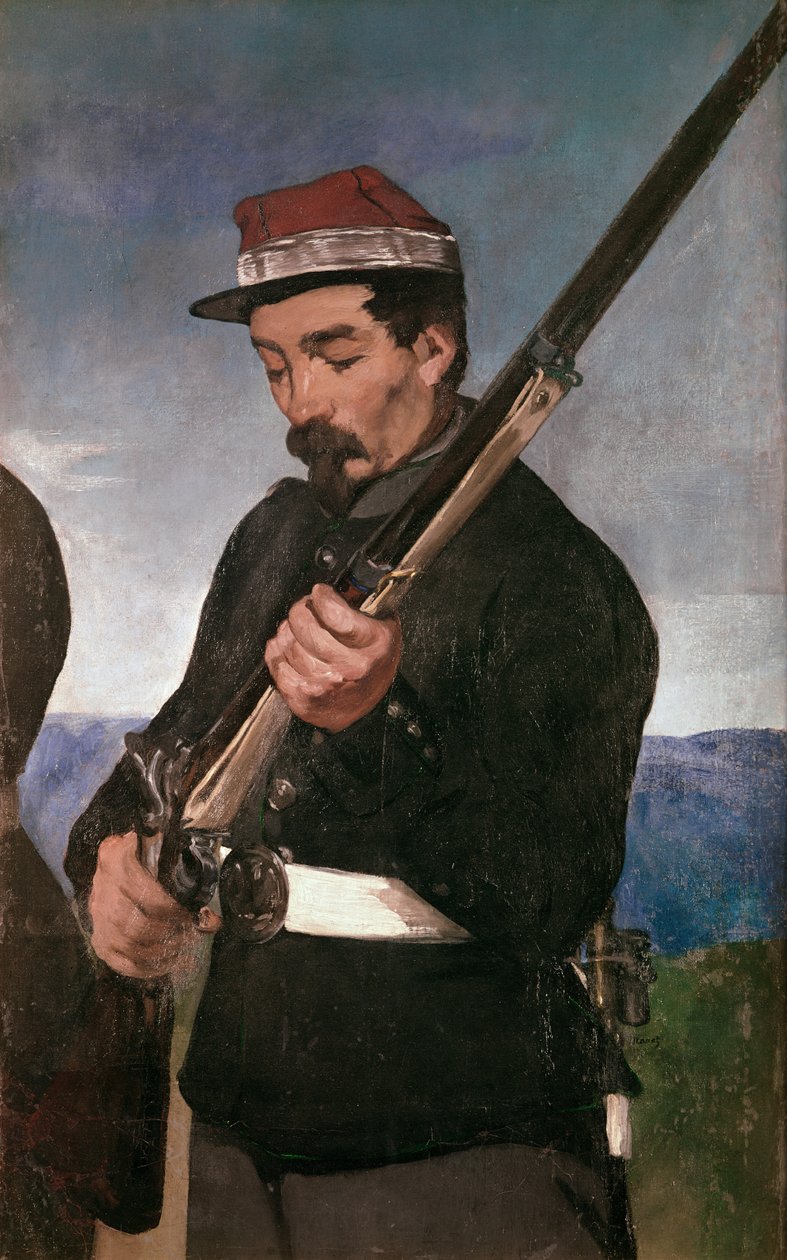 Oficial não comissionado segurando seu rifle de Édouard Manet