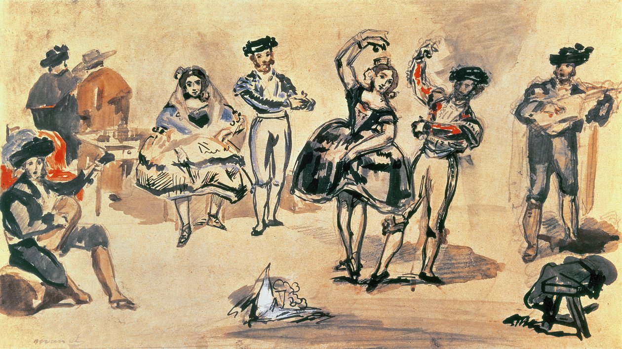Dançarinos Espanhóis, 1862 (wc, pencil and ink) de Édouard Manet
