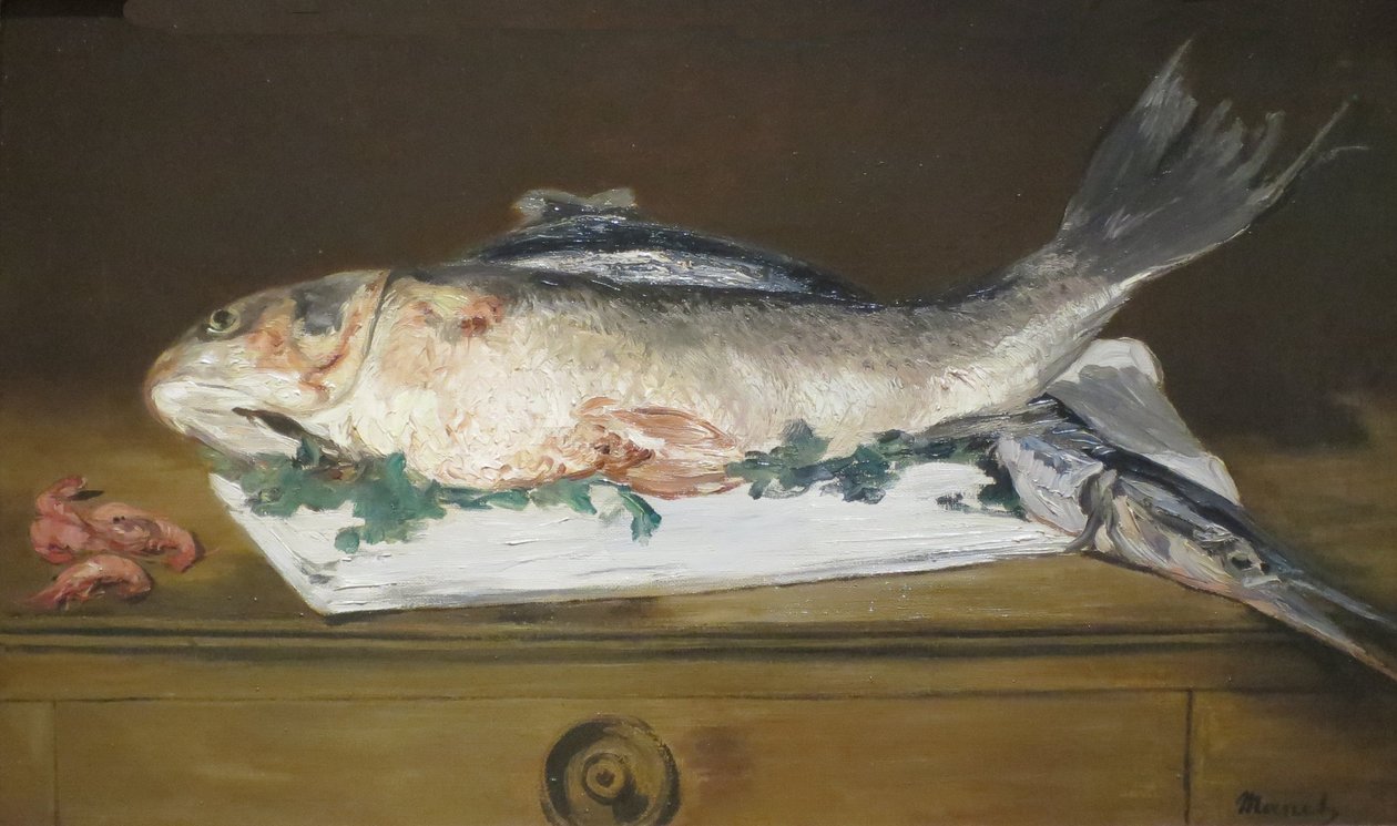 Ainda-vida, salmão, lúcio e camarão de Édouard Manet