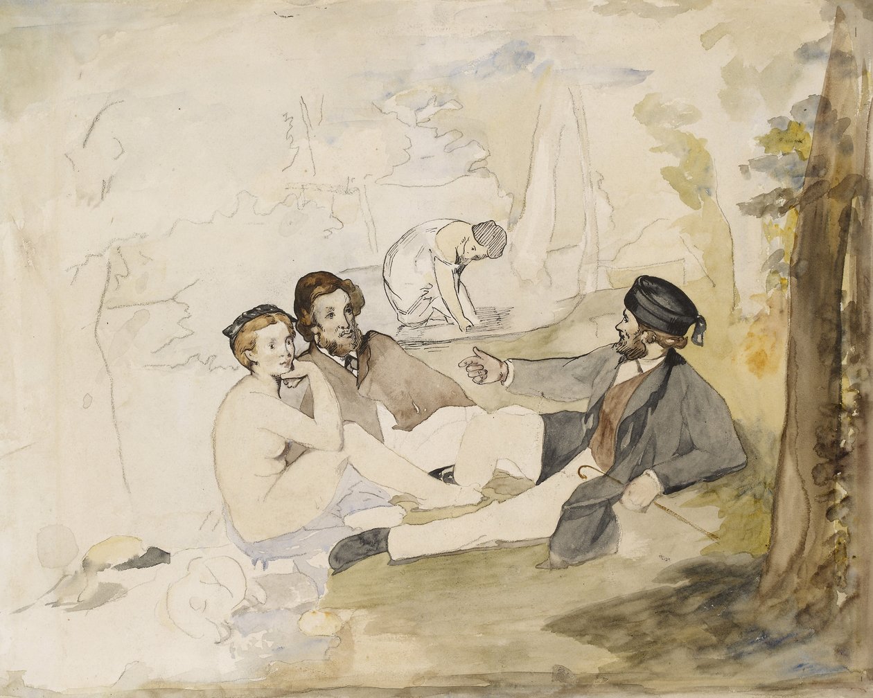 Estudo para &39;Dejeuner sur L&39;Herbe&39;, c.1863 (caneta, lápis e wc no papel) de Édouard Manet