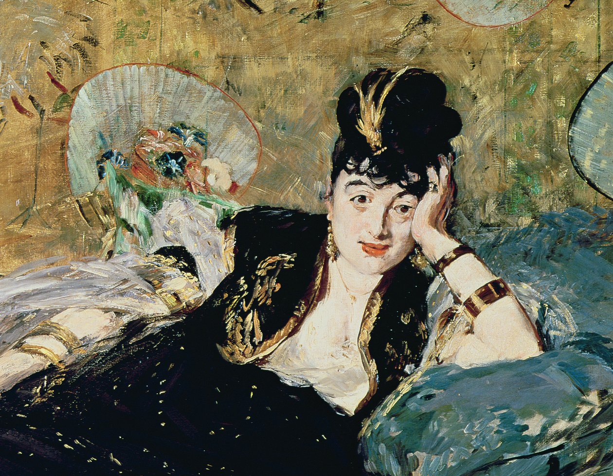 A Dama com Fãs, Retrato de Nina de Callias, c.1873-74 (detalhe de 42292) de Édouard Manet
