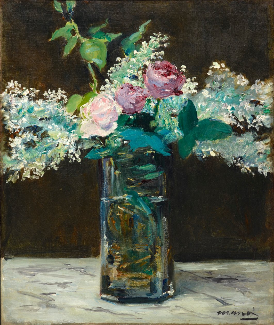 Jarra com lilás branco e rosés de Édouard Manet
