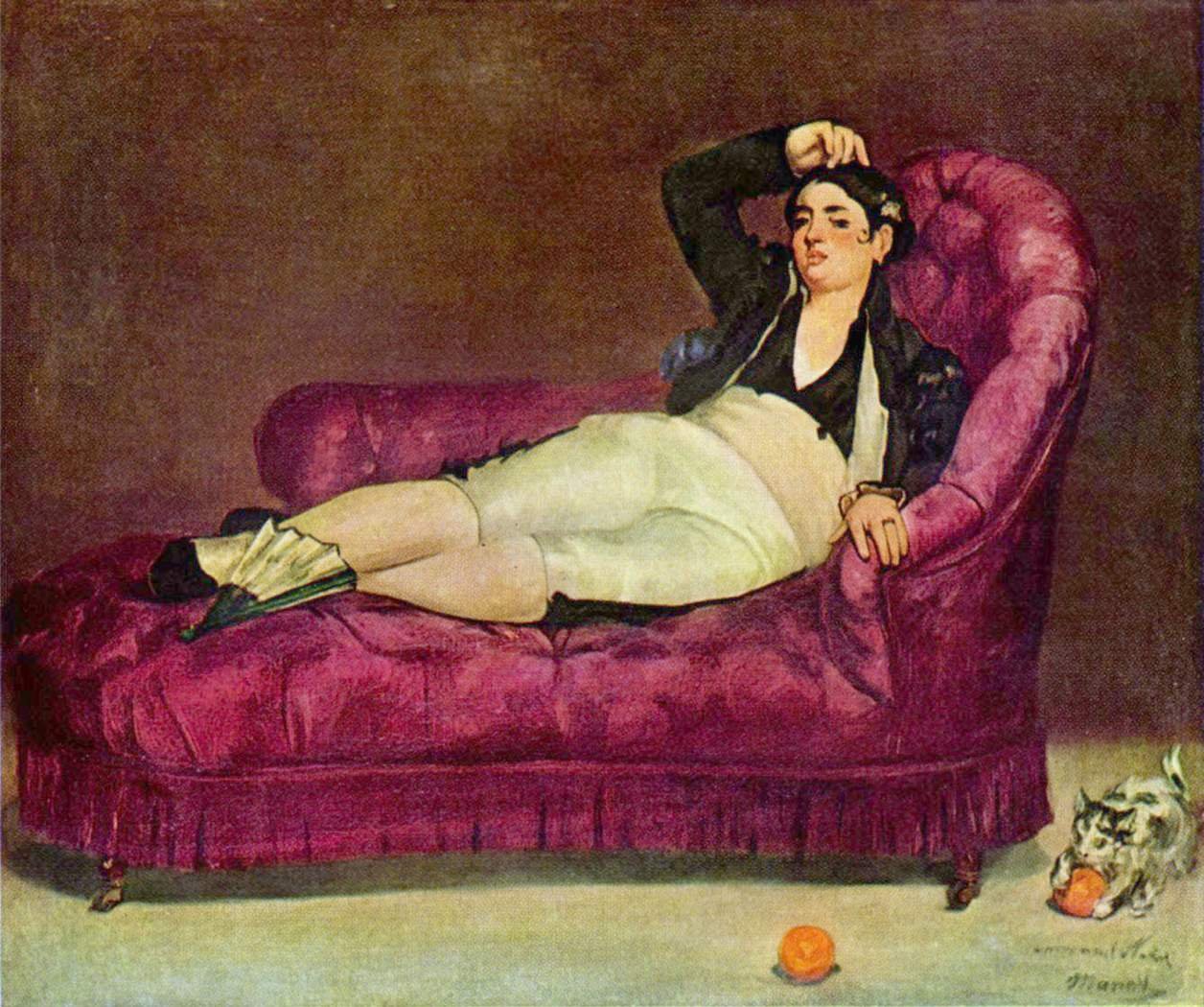 Mulher jovem, reclinar, em, espanhol, traje de Édouard Manet