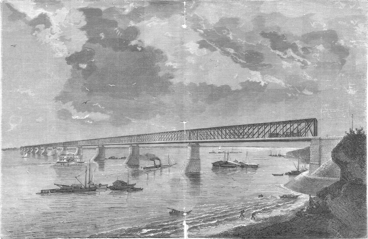 Ponte Syzranskiy (ponte Alexandrowskiy) após a sua abertura em 1880 de engraving by M. Rashevskiy Photo by N. Karazin
