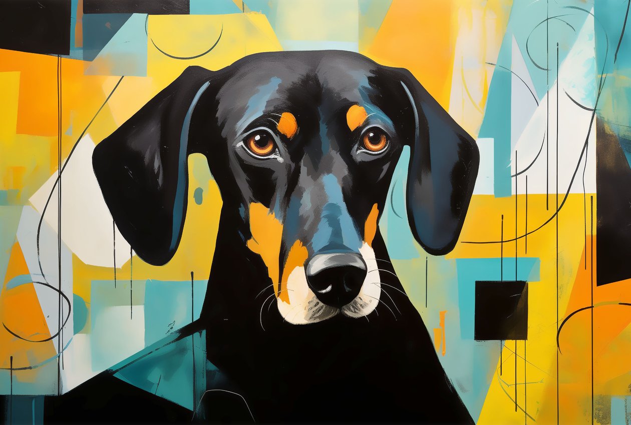  Um cão deitado no chão, abstrato colorido, Arte de parede | Impressões em tela de F. Abderrahim