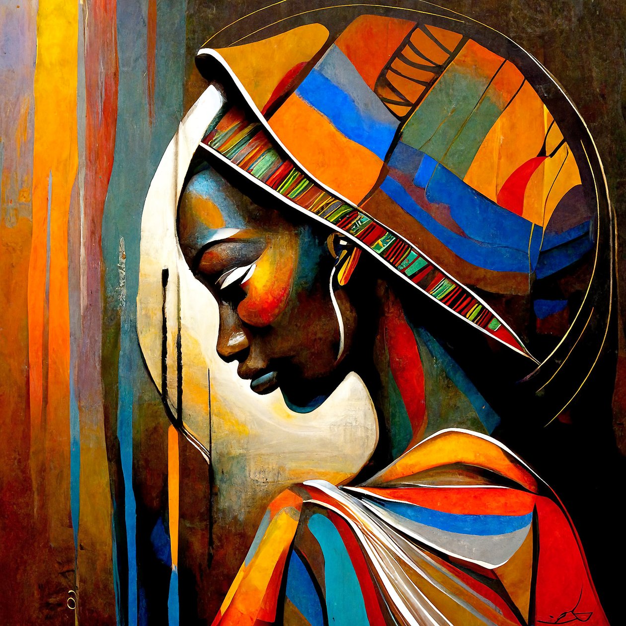 Arte abstrata: Mulher Africana em Oração, Arte de Parede | Impressões em Tela de F. Abderrahim