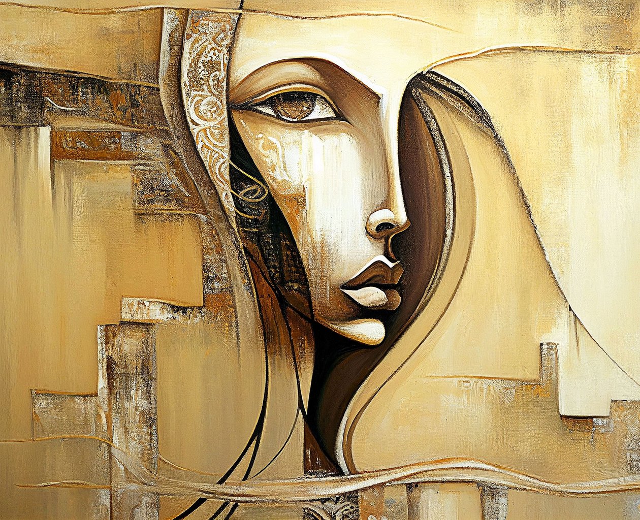 Rosto feminino abstracto em arte figurativa, impressões em tela a pedido de F. Abderrahim