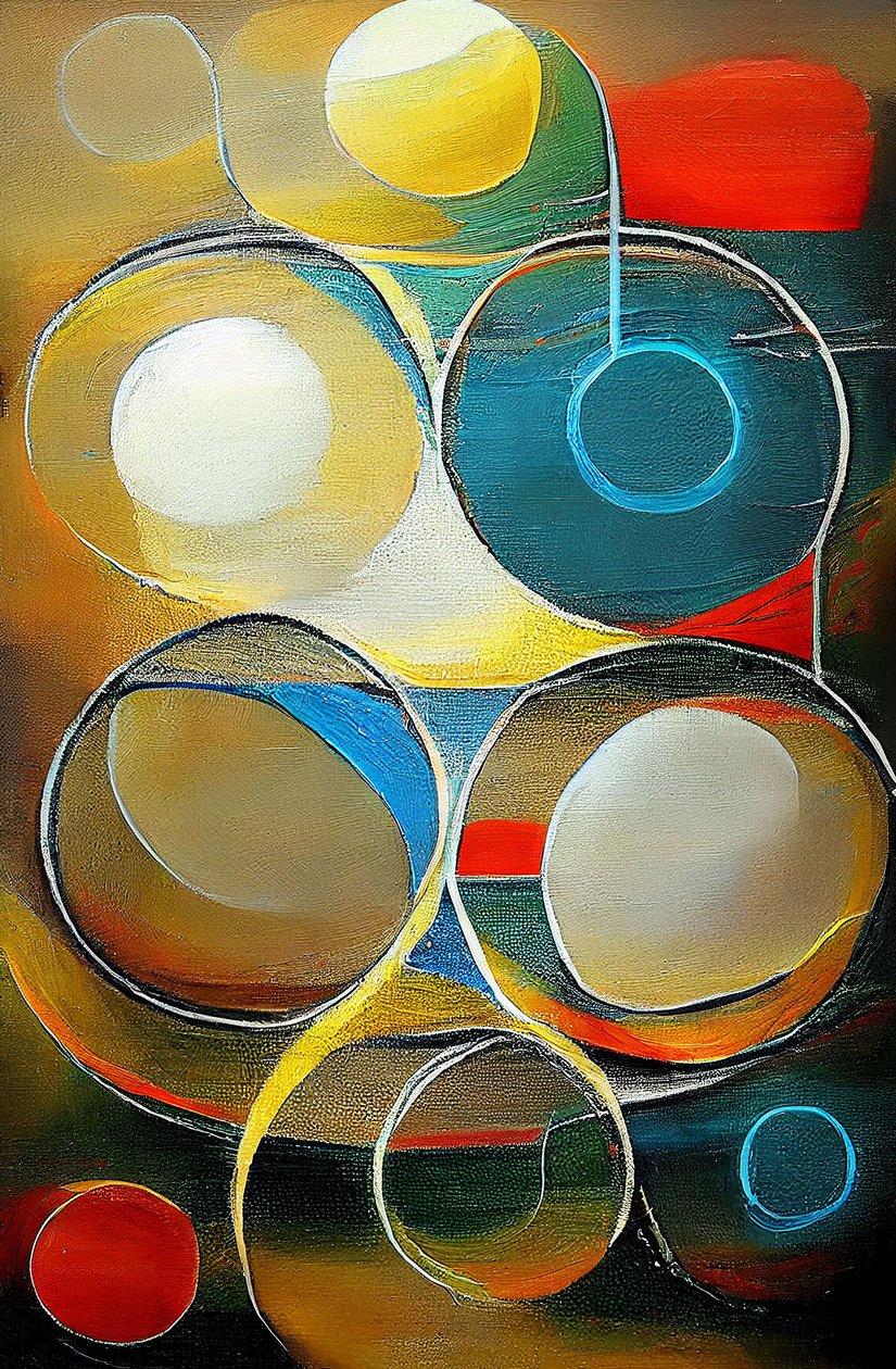 Forma circular multicolorida abstrata sobre tela, impressões de arte de F. Abderrahim