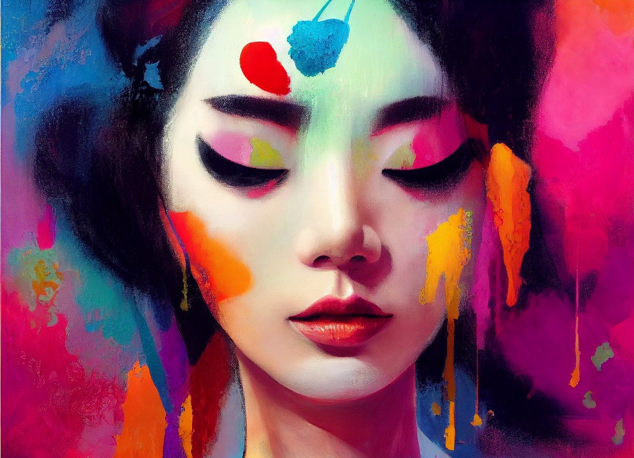 Pintura abstrata em pastel Belo retrato de mulher chinesa, Arte da parede | Impressões em tela de F. Abderrahim