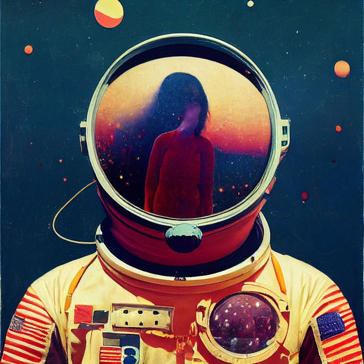 Pintura abstrata de um astronauta no espaço, Arte de parede | Impressões em tela de F. Abderrahim