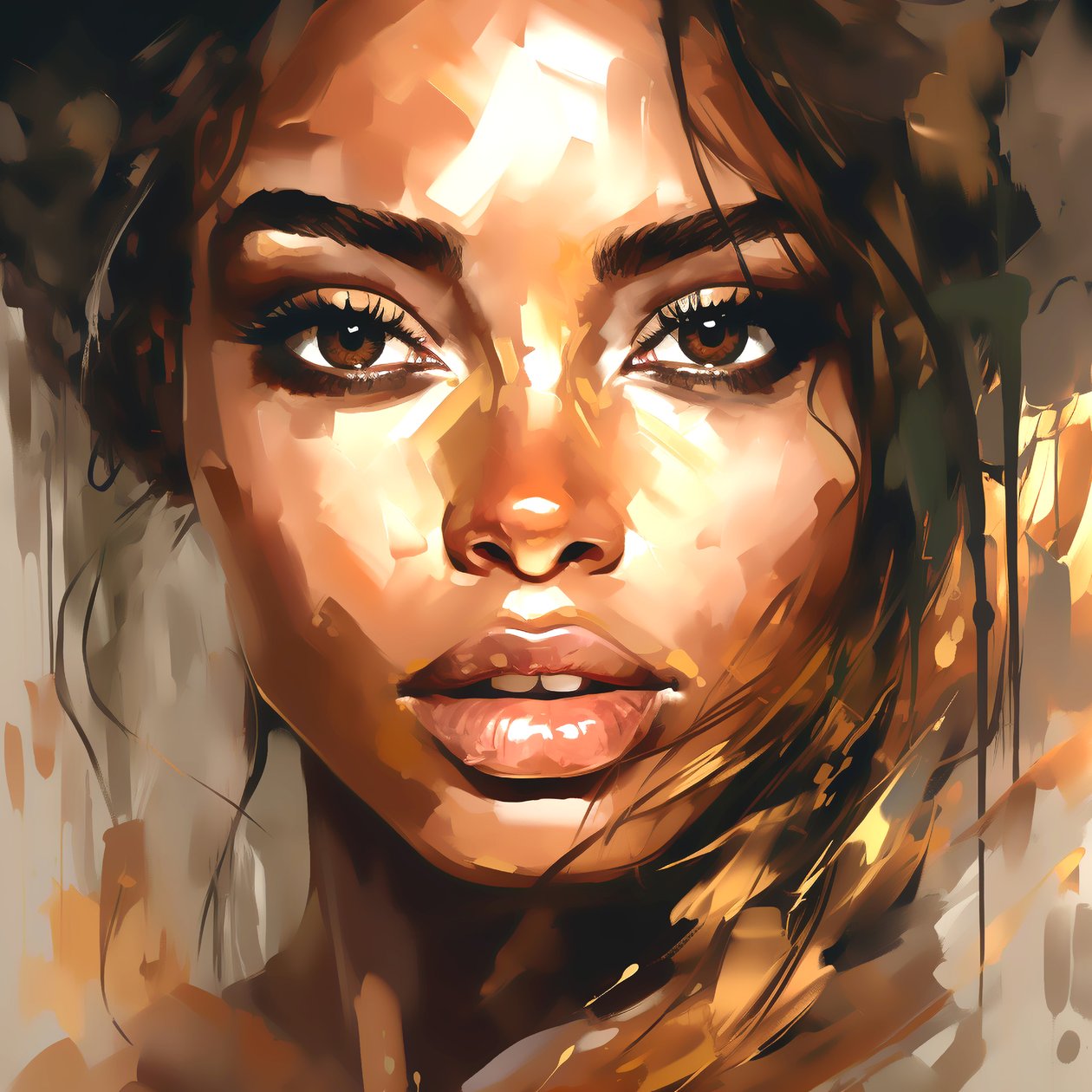 Pintura abstrata de uma bela mulher castanha, beleza natural, impressões de arte para parede de F. Abderrahim