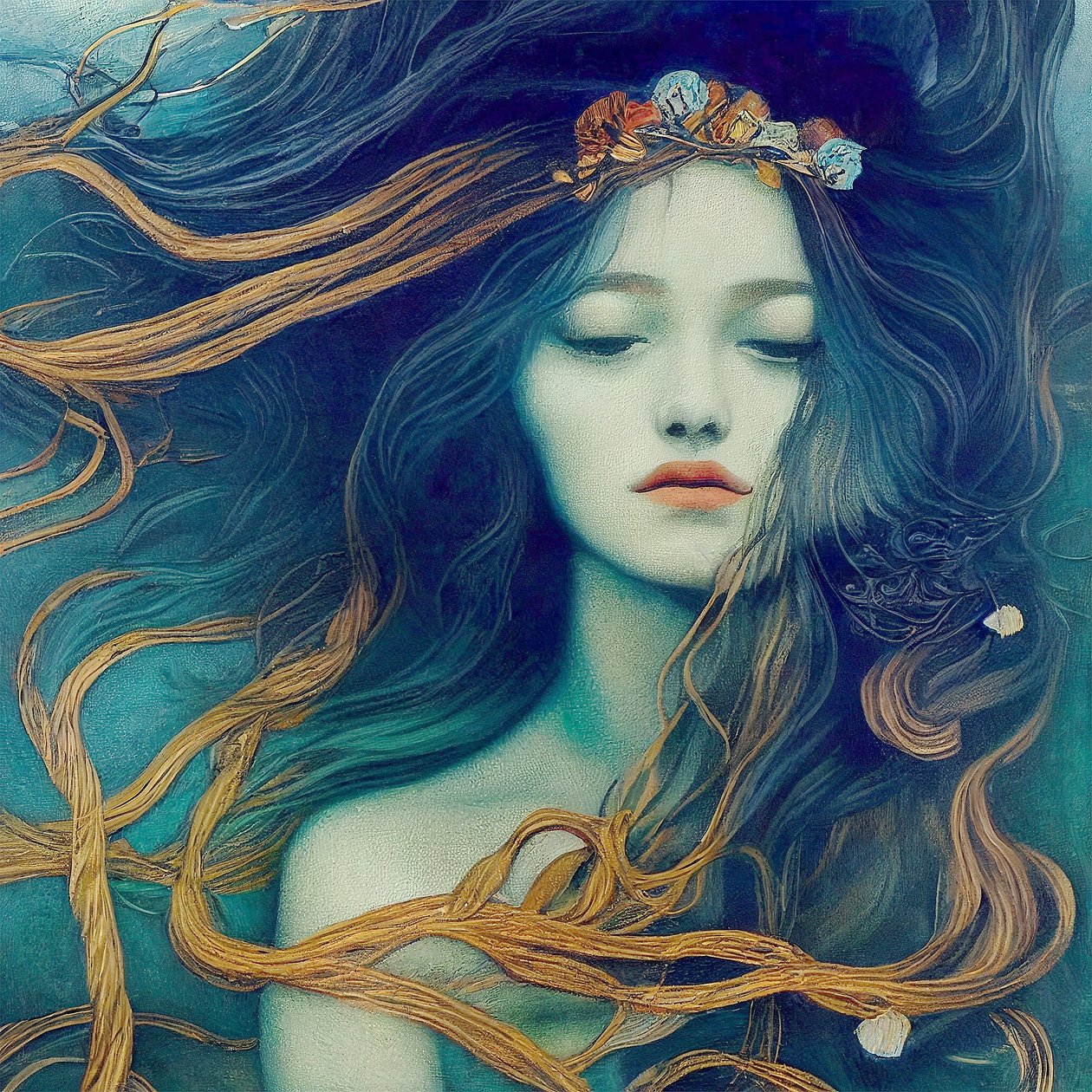 Menina bonita abstrata com cabelo a dançar ao vento, Impressões sobre tela de F. Abderrahim