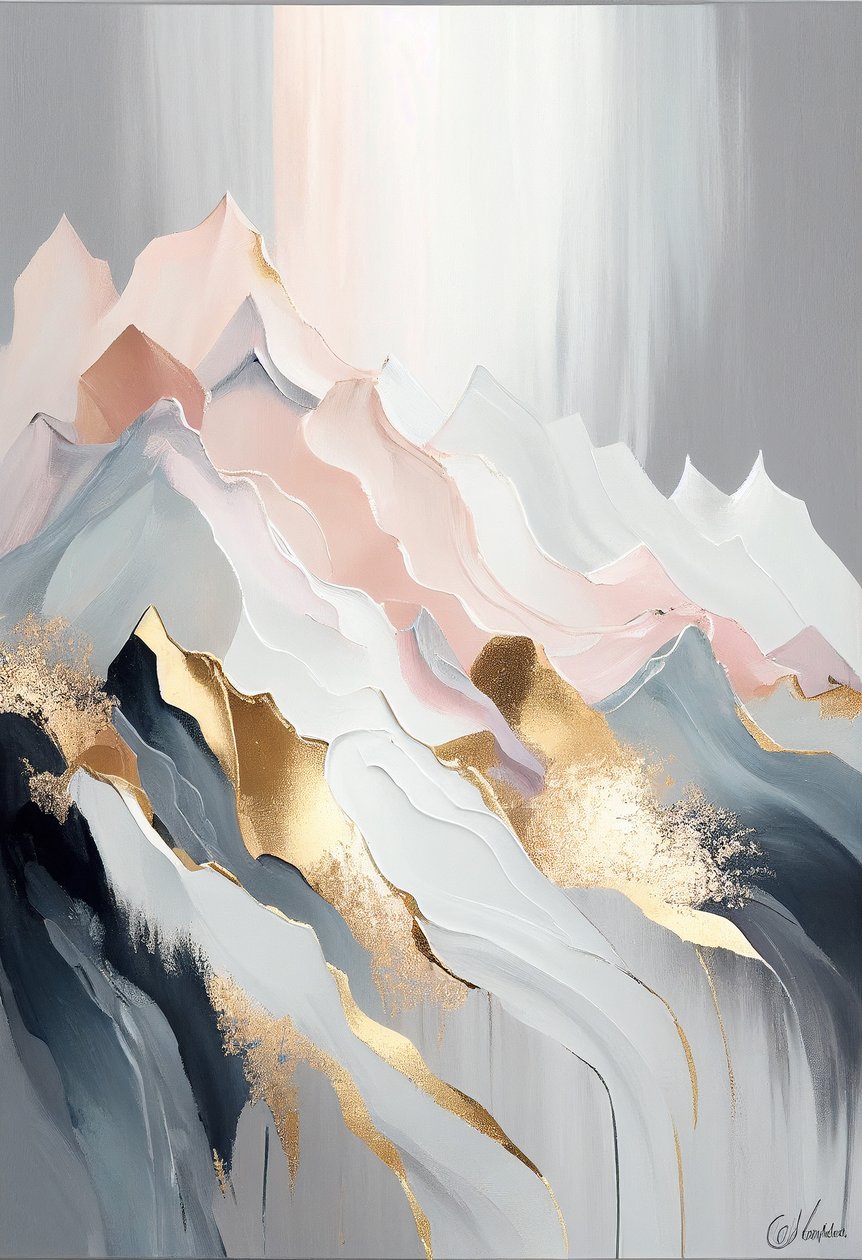 Pinturas abstractas de montanhas douradas inspiradas por Olga Suvorova, impressões artísticas de F. Abderrahim