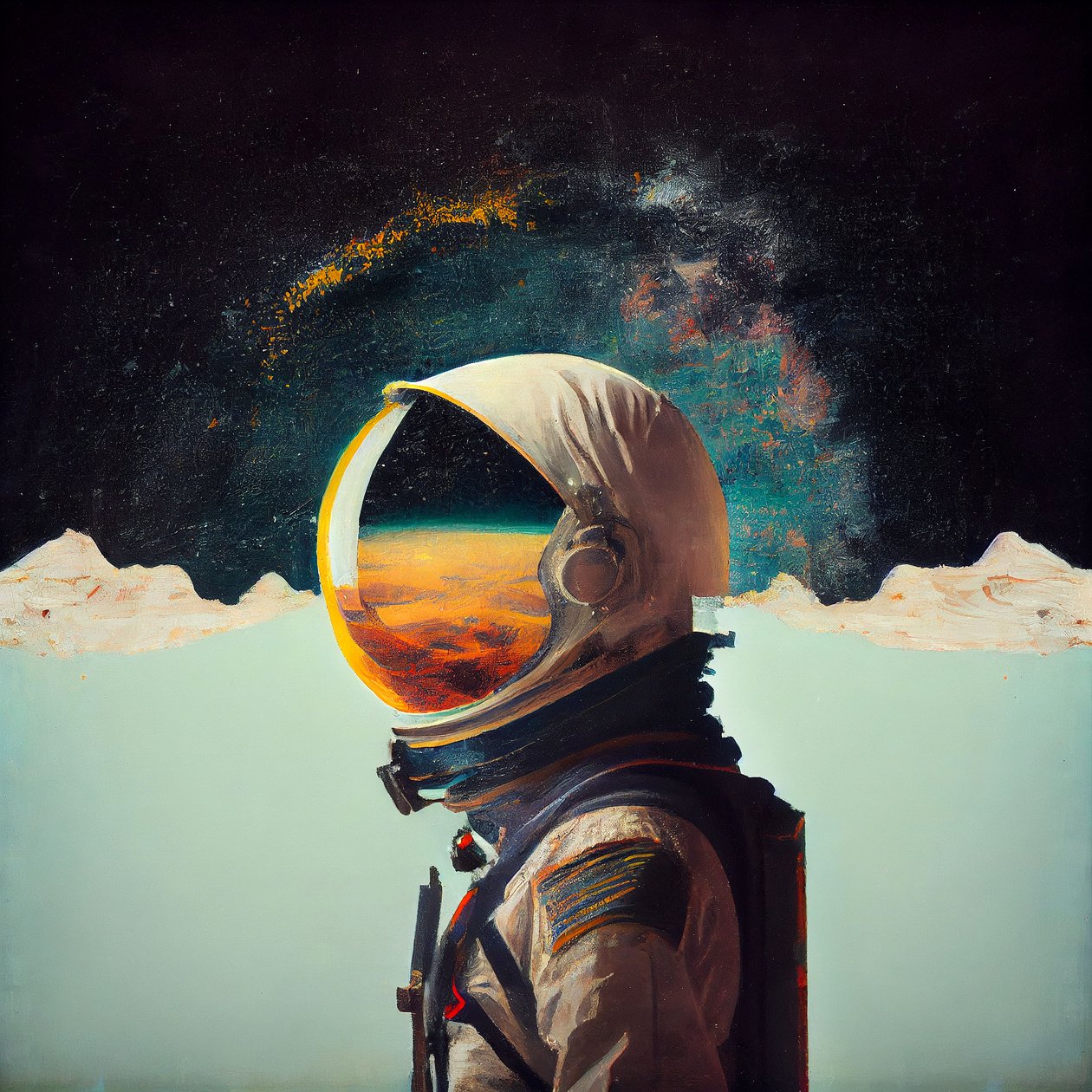 Pintura abstrata de um astronauta solitário no espaço, impressões de arte de parede de F. Abderrahim