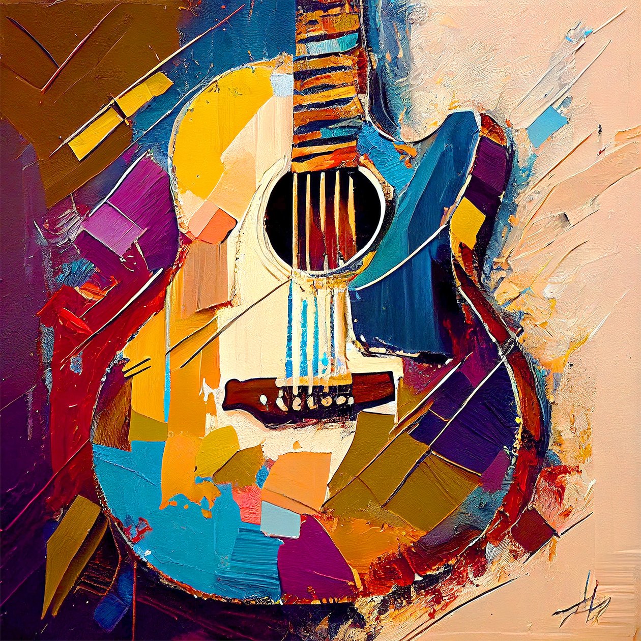Arte musical abstracta, pintura de guitarra eléctrica a cores, impressões em tela de F. Abderrahim