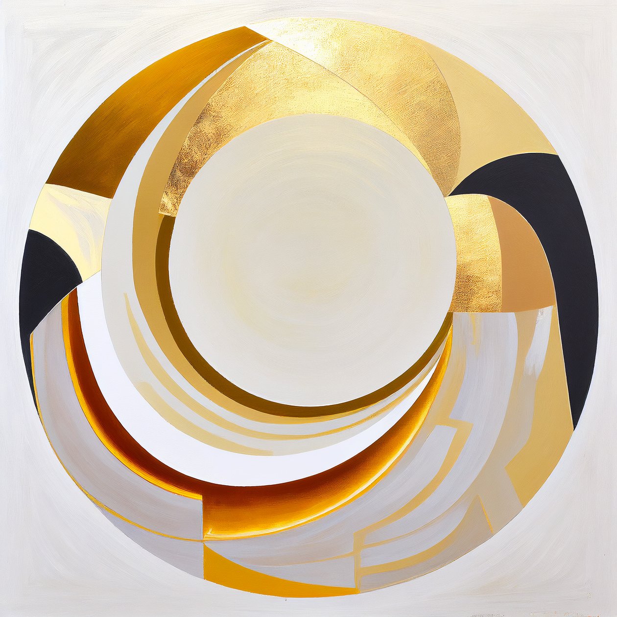 Pintura abstrata, um único círculo grande com efeito dourado, Impressões artísticas de F. Abderrahim