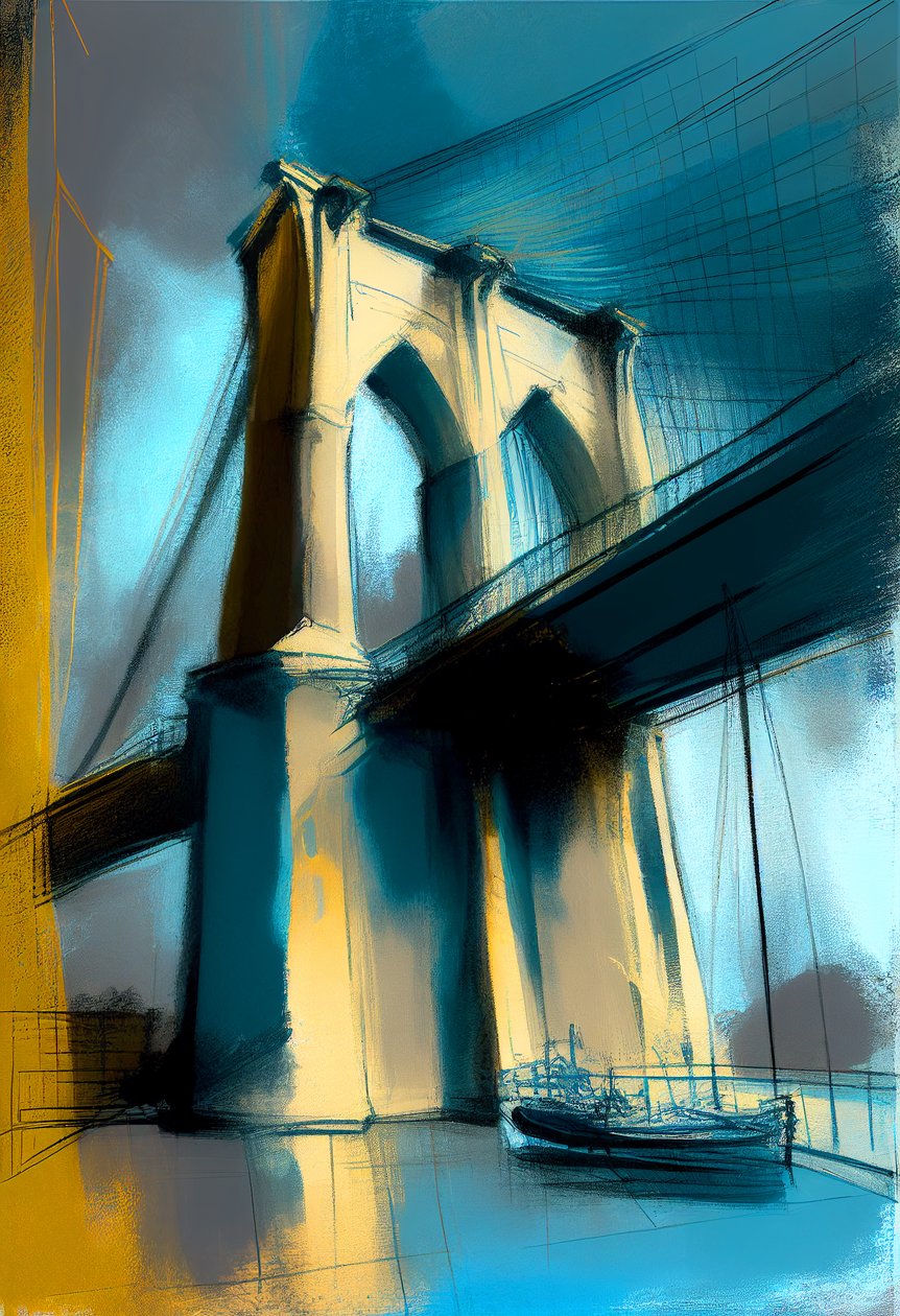 Esboço abstrato da ponte de Brooklyn, pintura sobre tela, impressões de arte de parede de F. Abderrahim