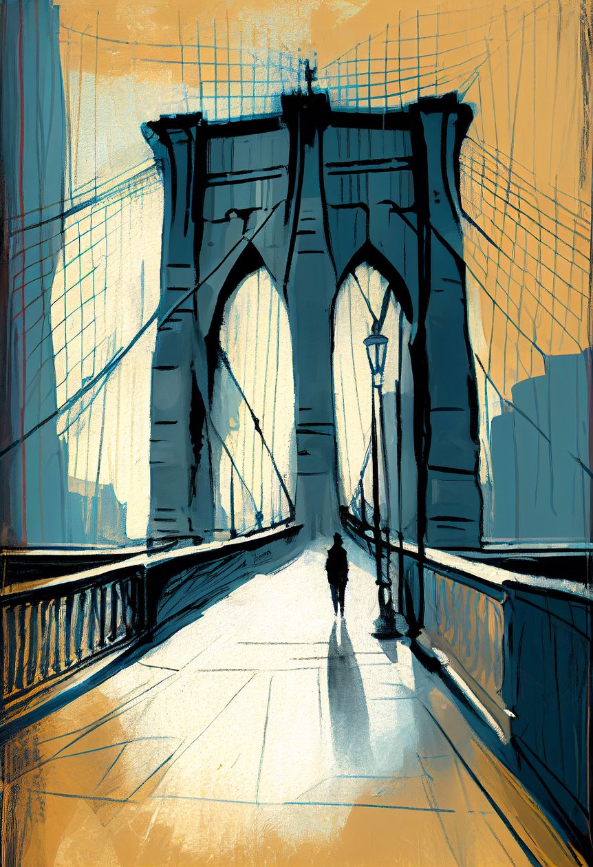 Esboço abstrato Ponte de Brooklyn pintura, parede Impressão de arte a pedido de F. Abderrahim